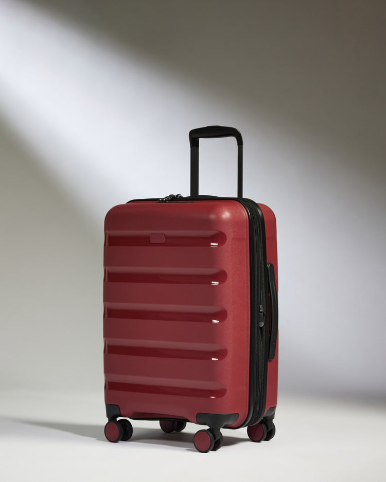 Expandable Cabin Suitcase in Soft Red - Logo Stripe