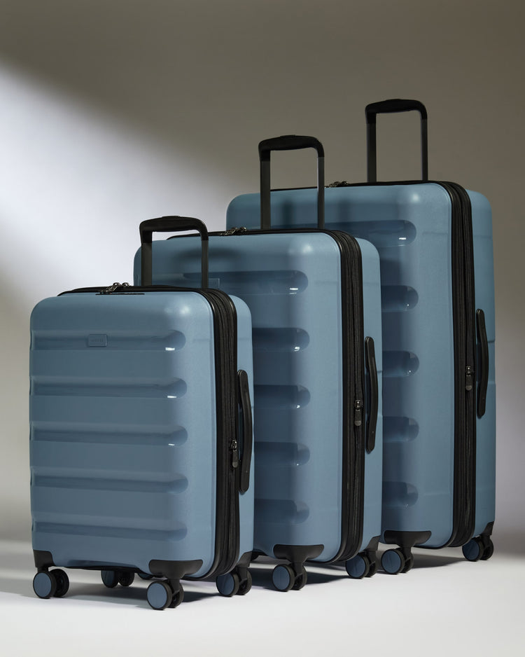 Expandable Cabin Suitcase Set in Light Blue - Logo Stripe