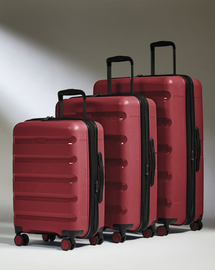 Expandable Cabin Suitcase Set in Soft Red - Logo Stripe