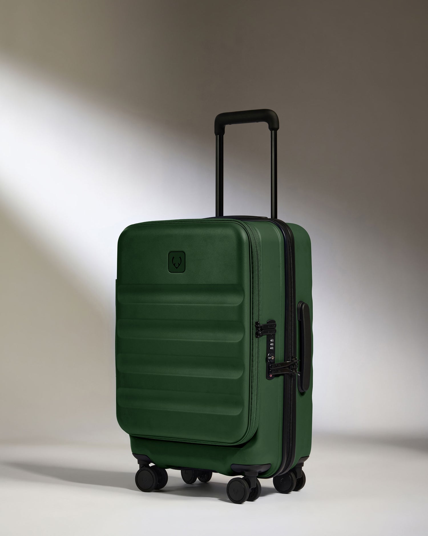 Dual Opening Cabin Suitcase in Antler Green - Icon Stripe
