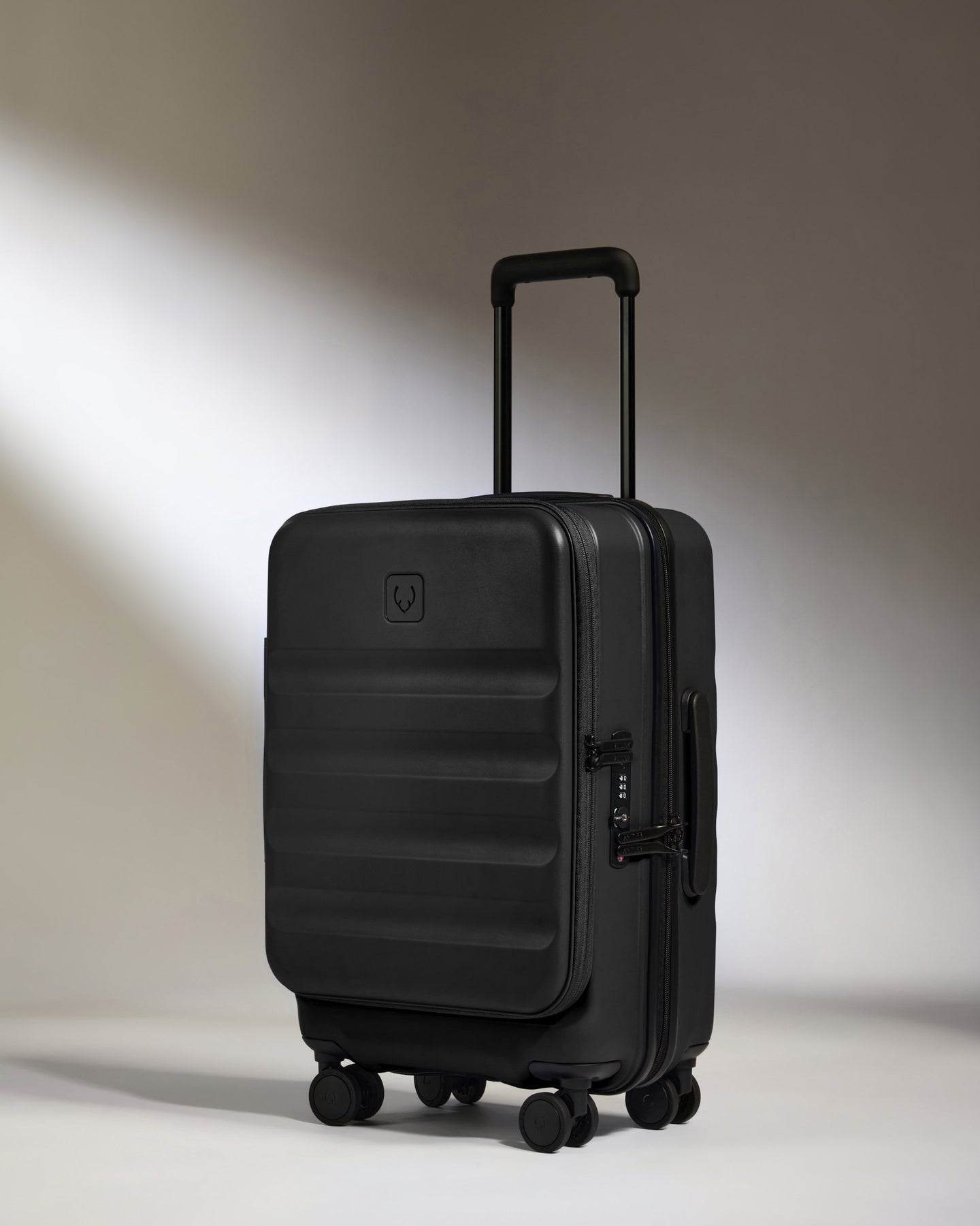 Dual Opening Cabin Suitcase in Black - Icon Stripe
