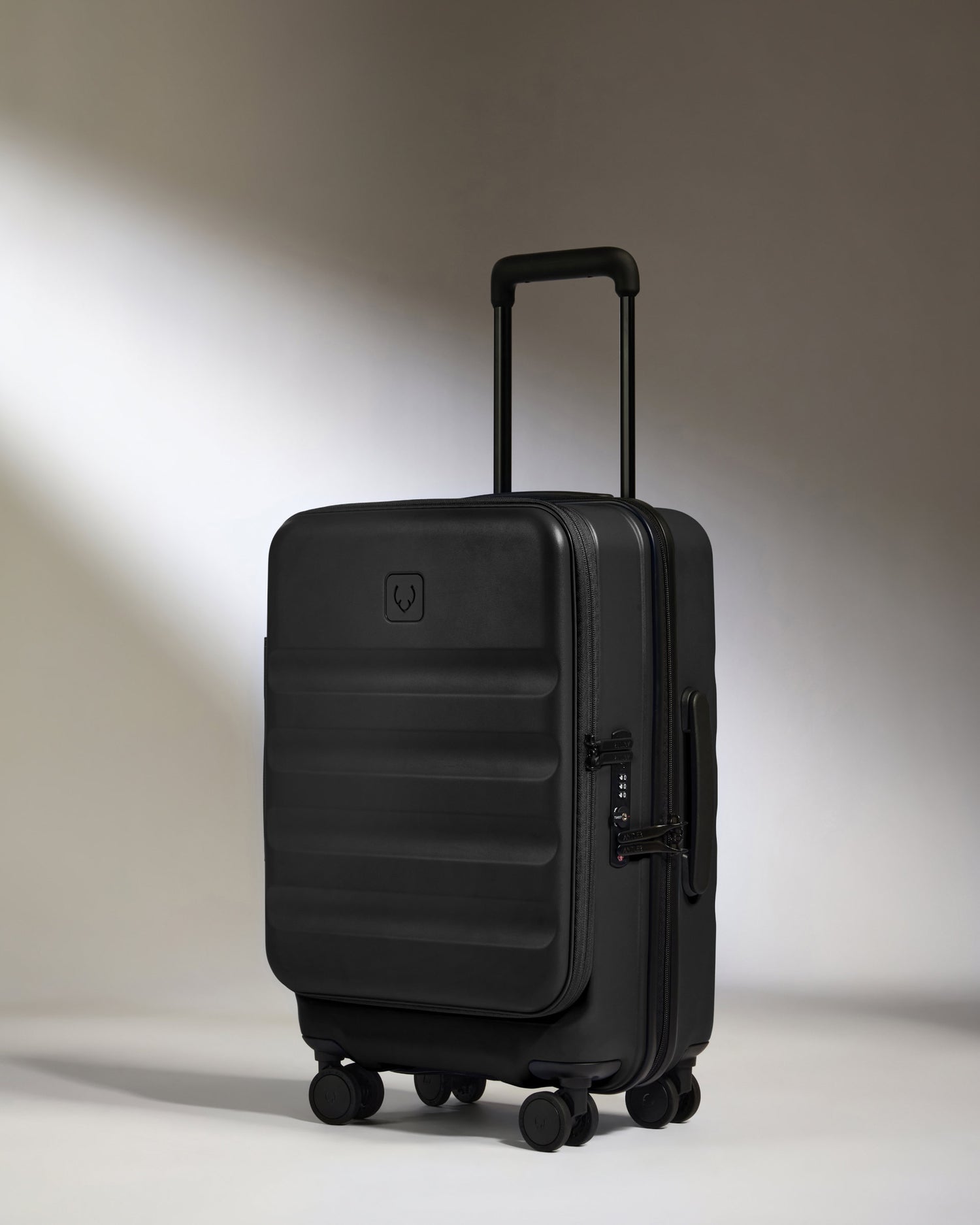 Dual Opening Cabin Suitcase in Black - Icon Stripe