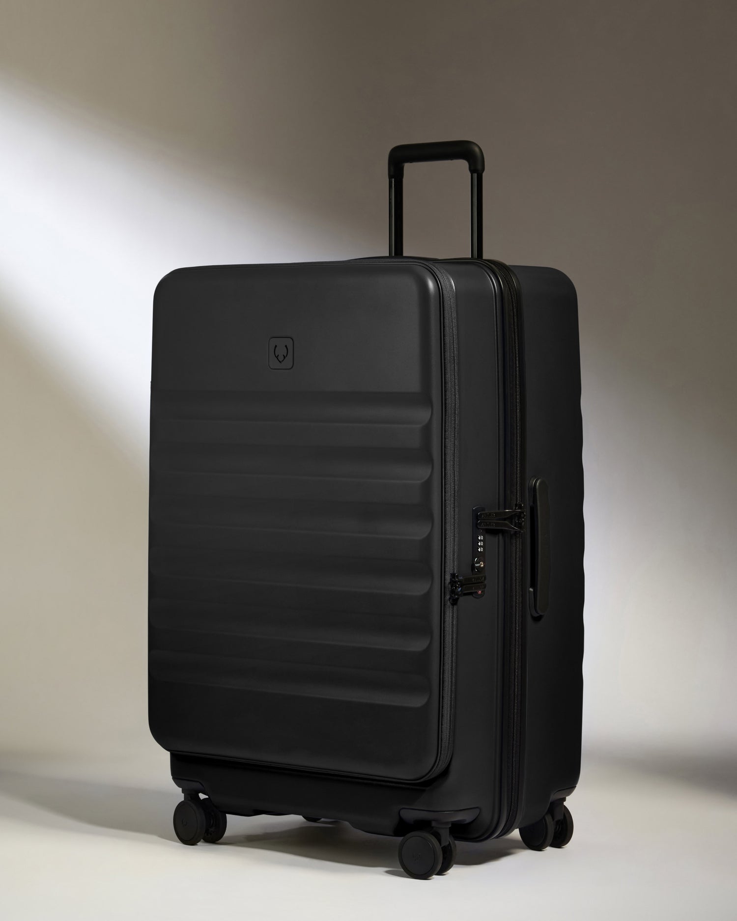 Dual Opening Large Suitcase in Black - Icon Stripe