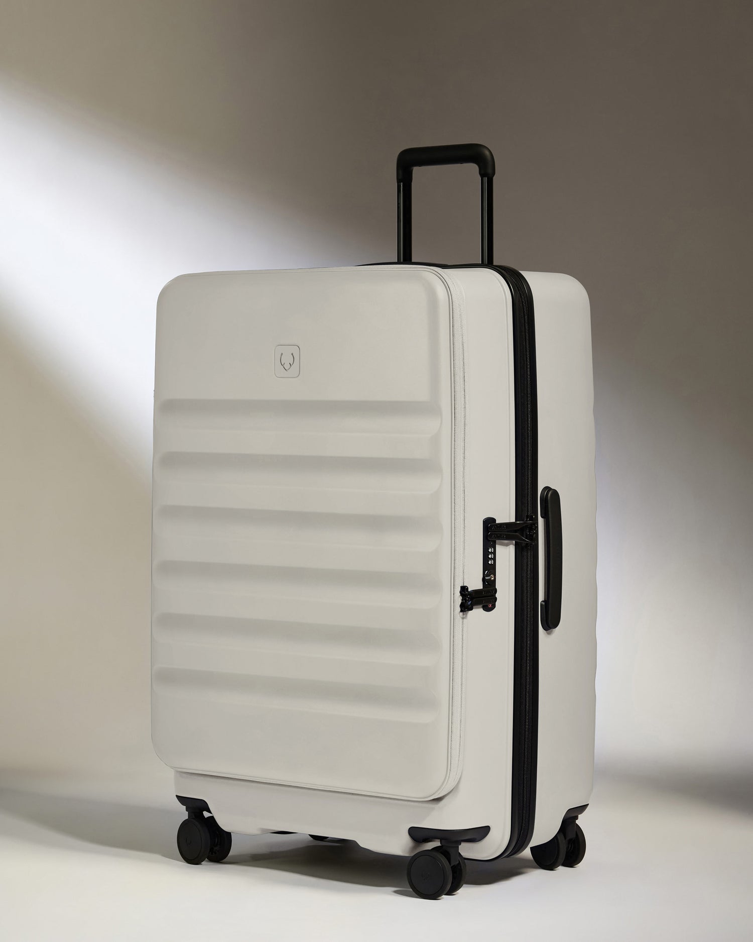 Dual Opening Large Suitcase in Taupe - Icon Stripe