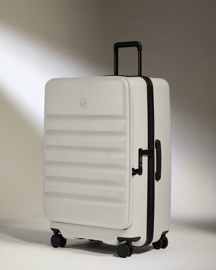 Dual Opening Large Suitcase in Taupe - Icon Stripe