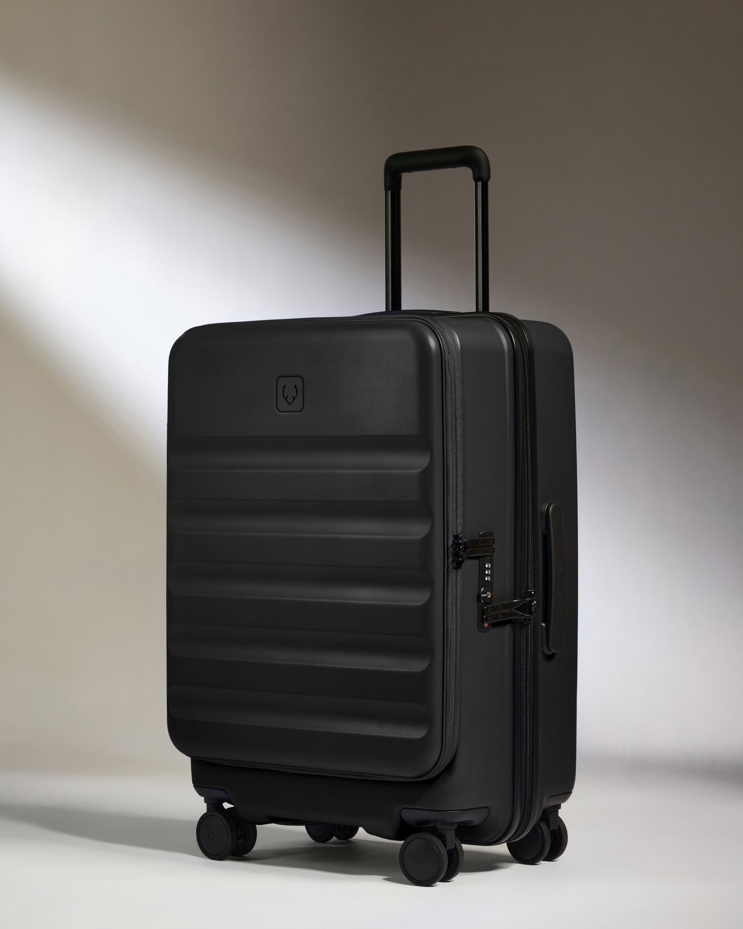 Dual Opening Medium Suitcase in Black - Icon Stripe