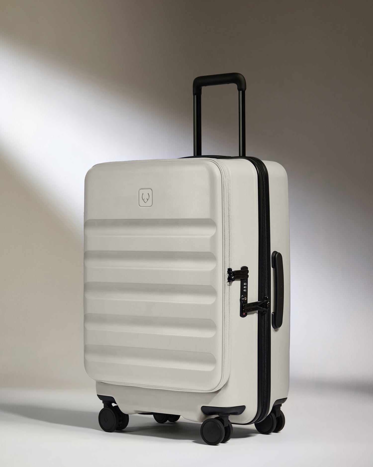 Dual Opening Medium Suitcase in Taupe - Icon Stripe