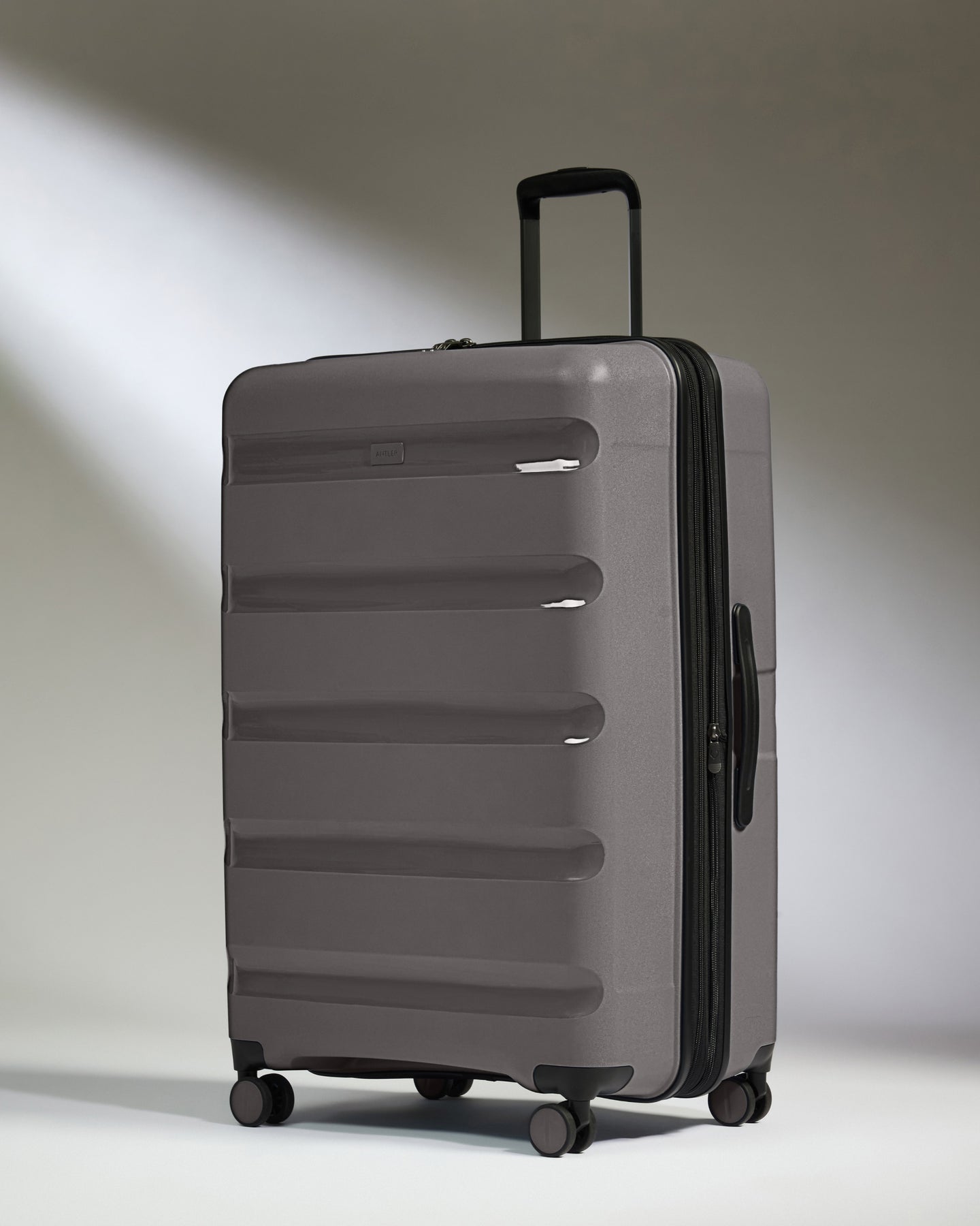 Large Suitcase in Gloss Gull Grey - Logo Stripe