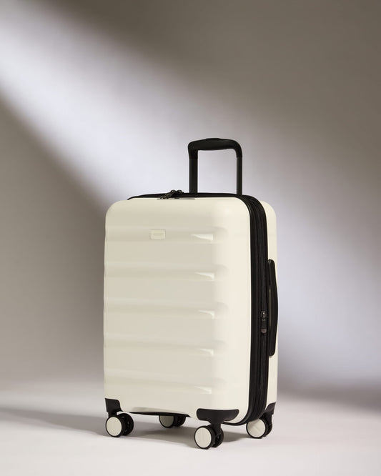 Expandable Cabin Suitcase in White - Logo Stripe