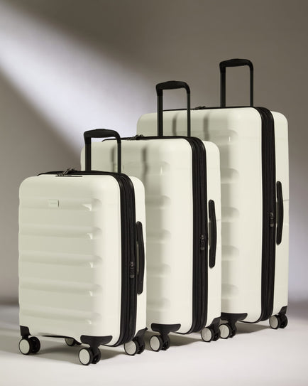 Expandable Cabin Suitcase Set in White - Logo Stripe