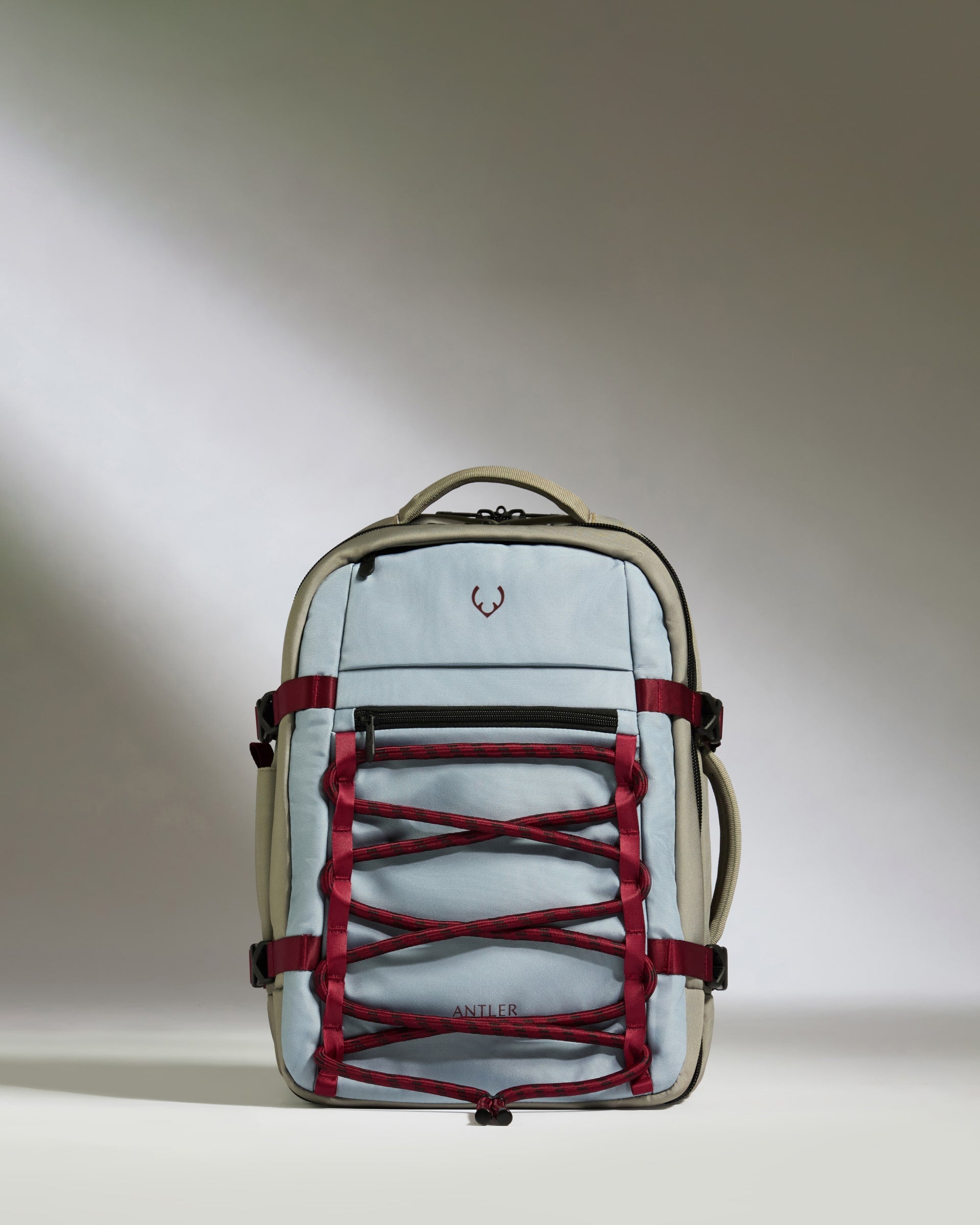 a backpack with red straps