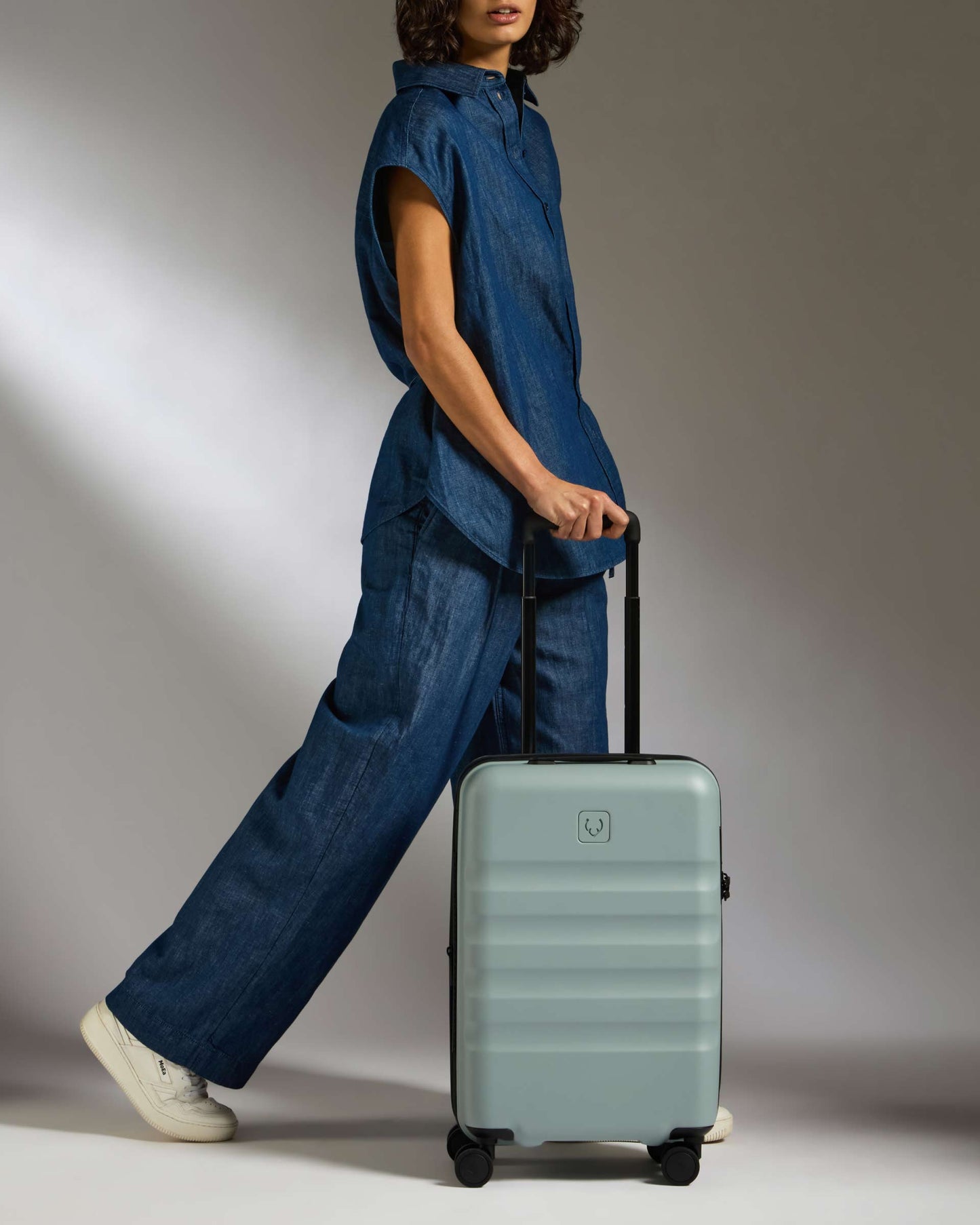 Expandable Cabin Suitcase in Mist Blue - Icon Stripe