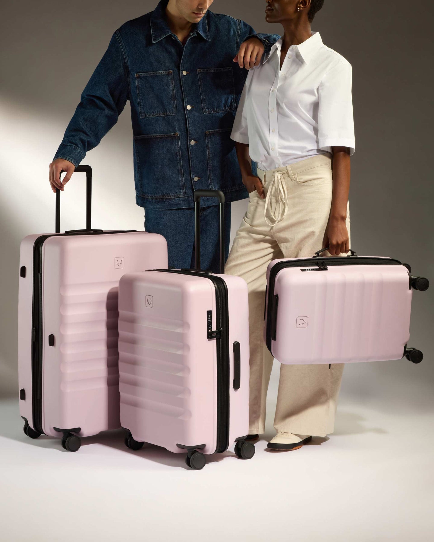 Expandable Cabin Suitcase Set in Moorland Pink - Icon Stripe