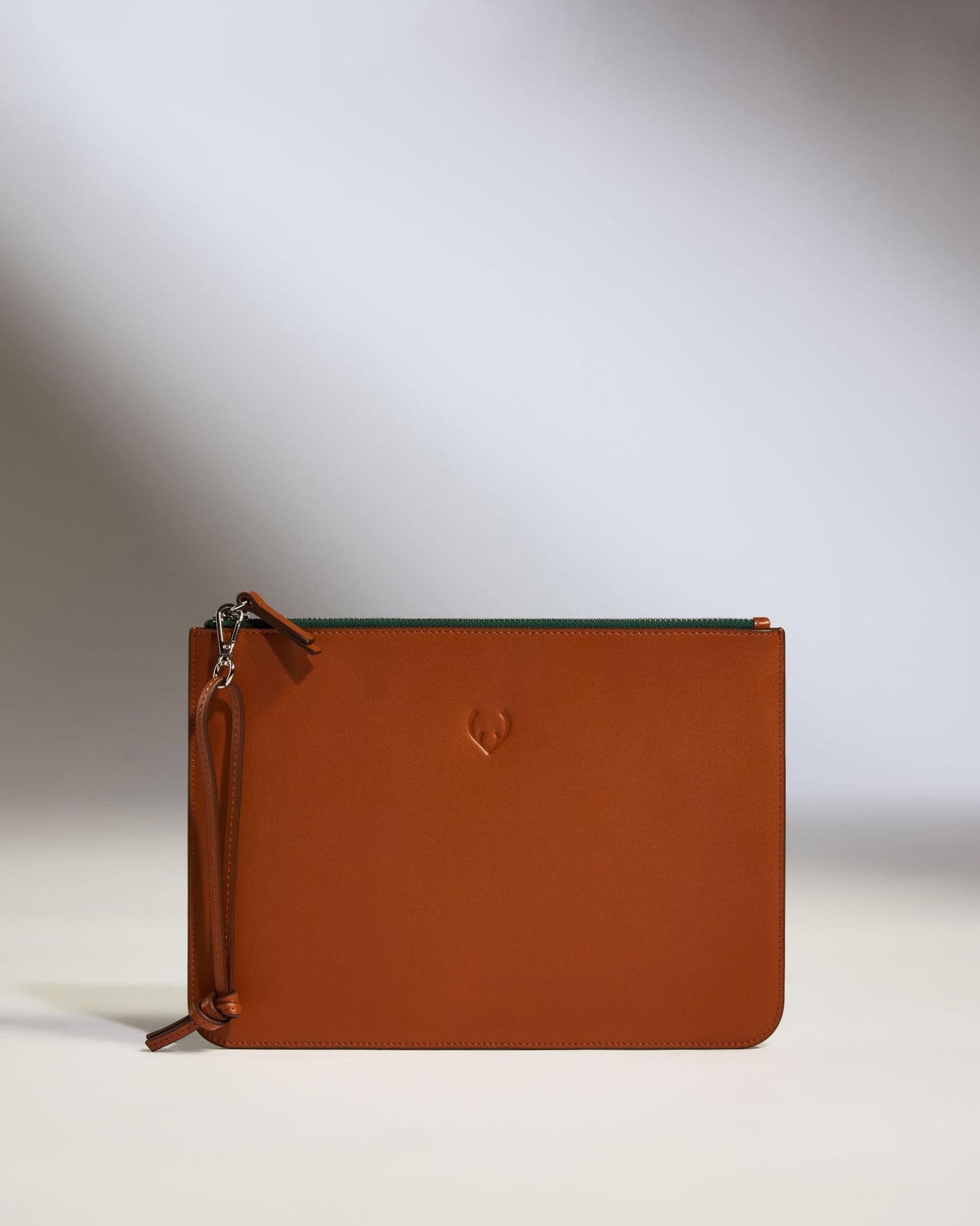 Zipped Pouch with Wristlet in Tan Leather - 1914 Collection