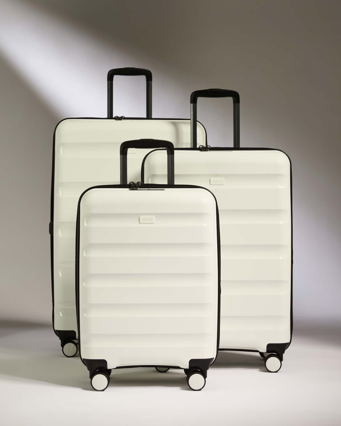 Expandable Cabin Suitcase Set in White - Logo Stripe