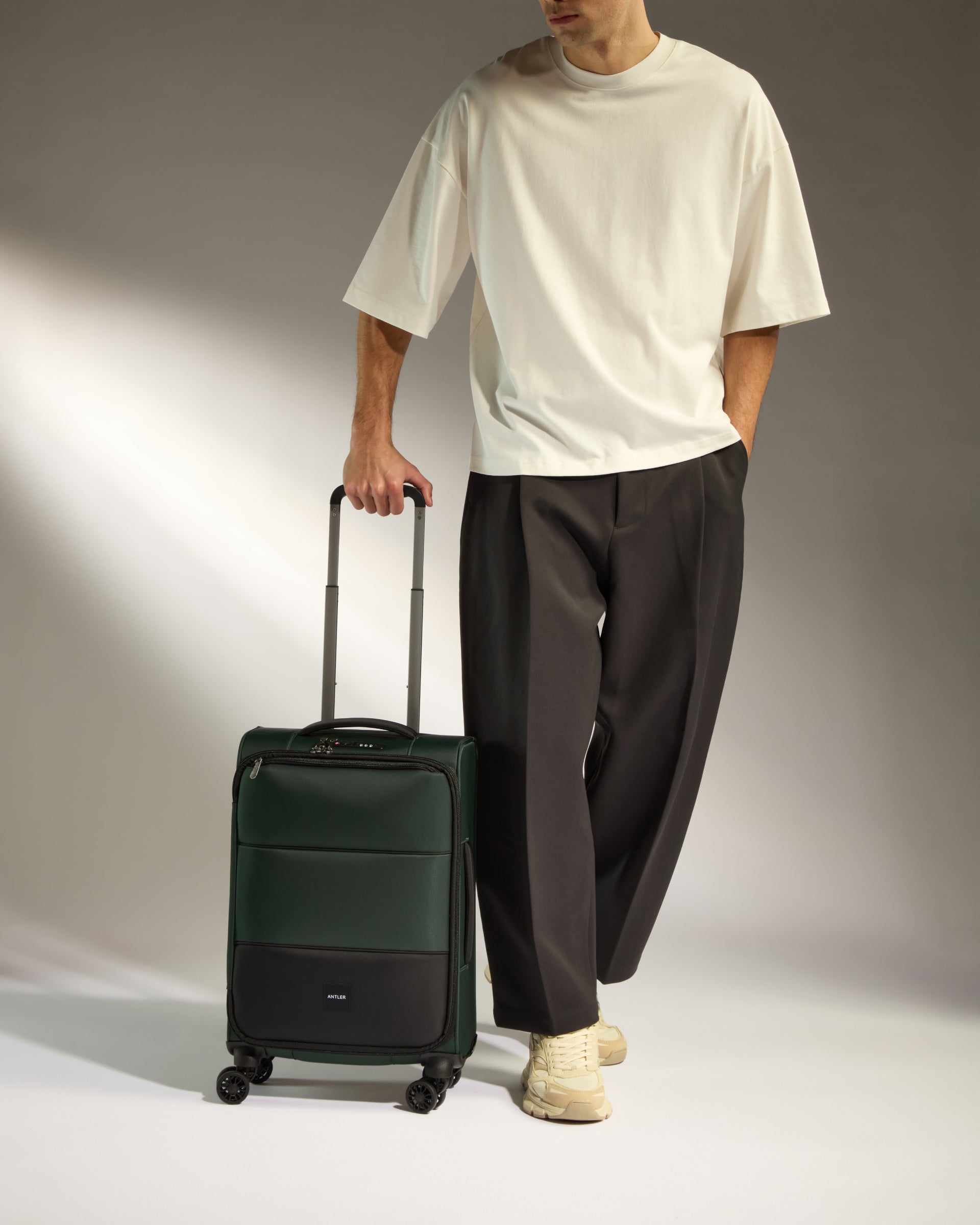 Lightest Cabin Suitcase in Antler Green Soft Stripe