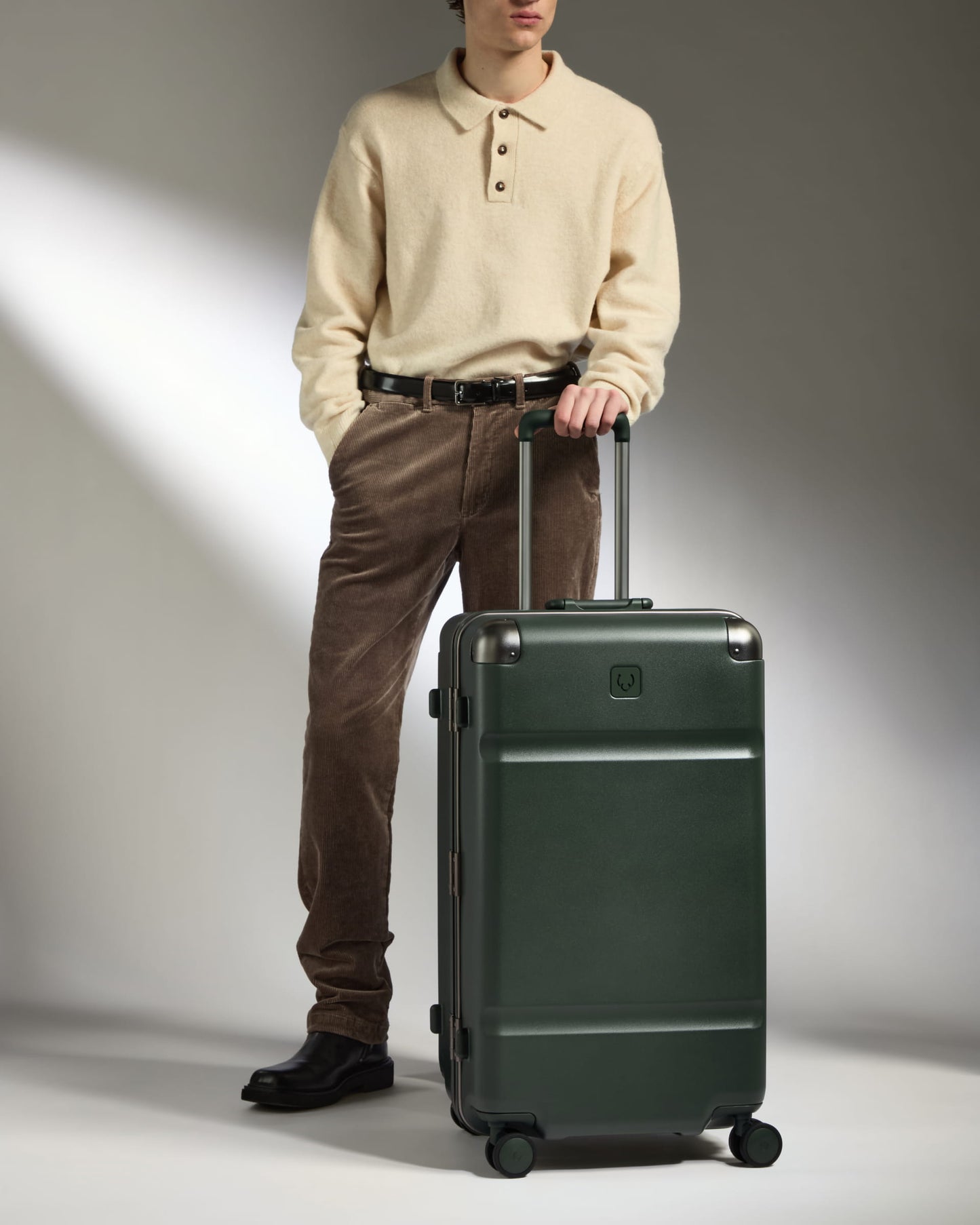 Trunk Suitcase in Dark Forest Green - Heritage Stripe