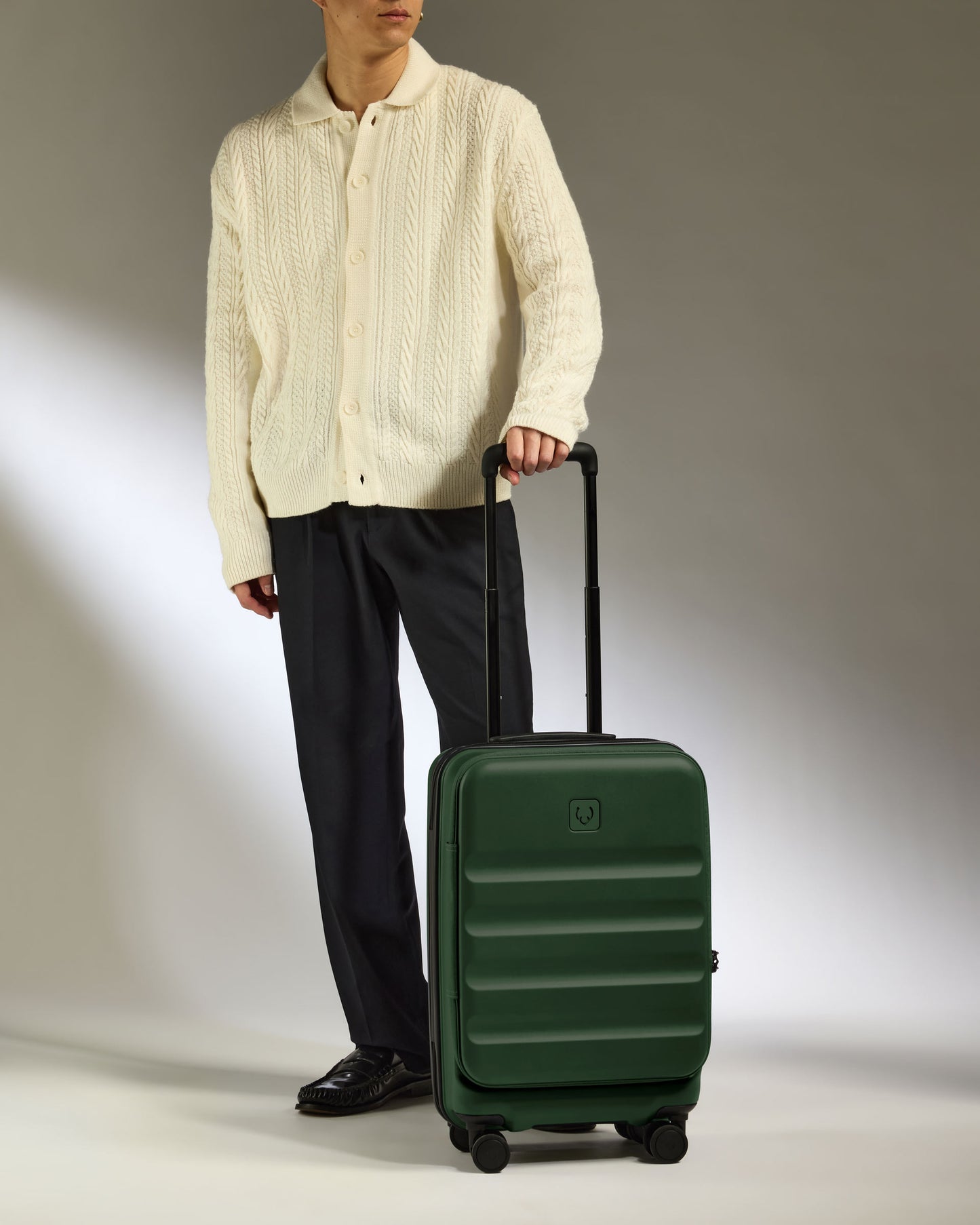 Dual Opening Cabin Suitcase in Antler Green - Icon Stripe