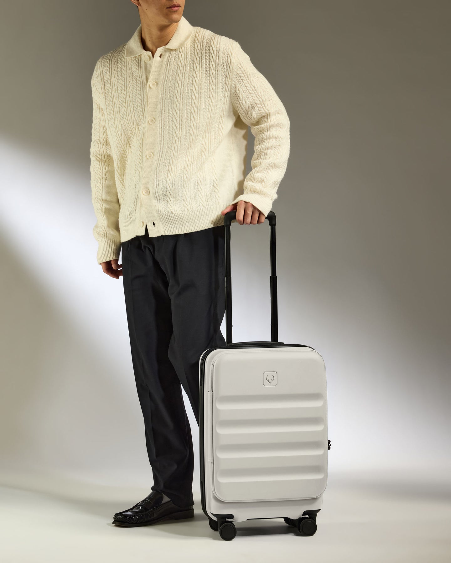 Dual Opening Cabin Suitcase in Taupe - Icon Stripe