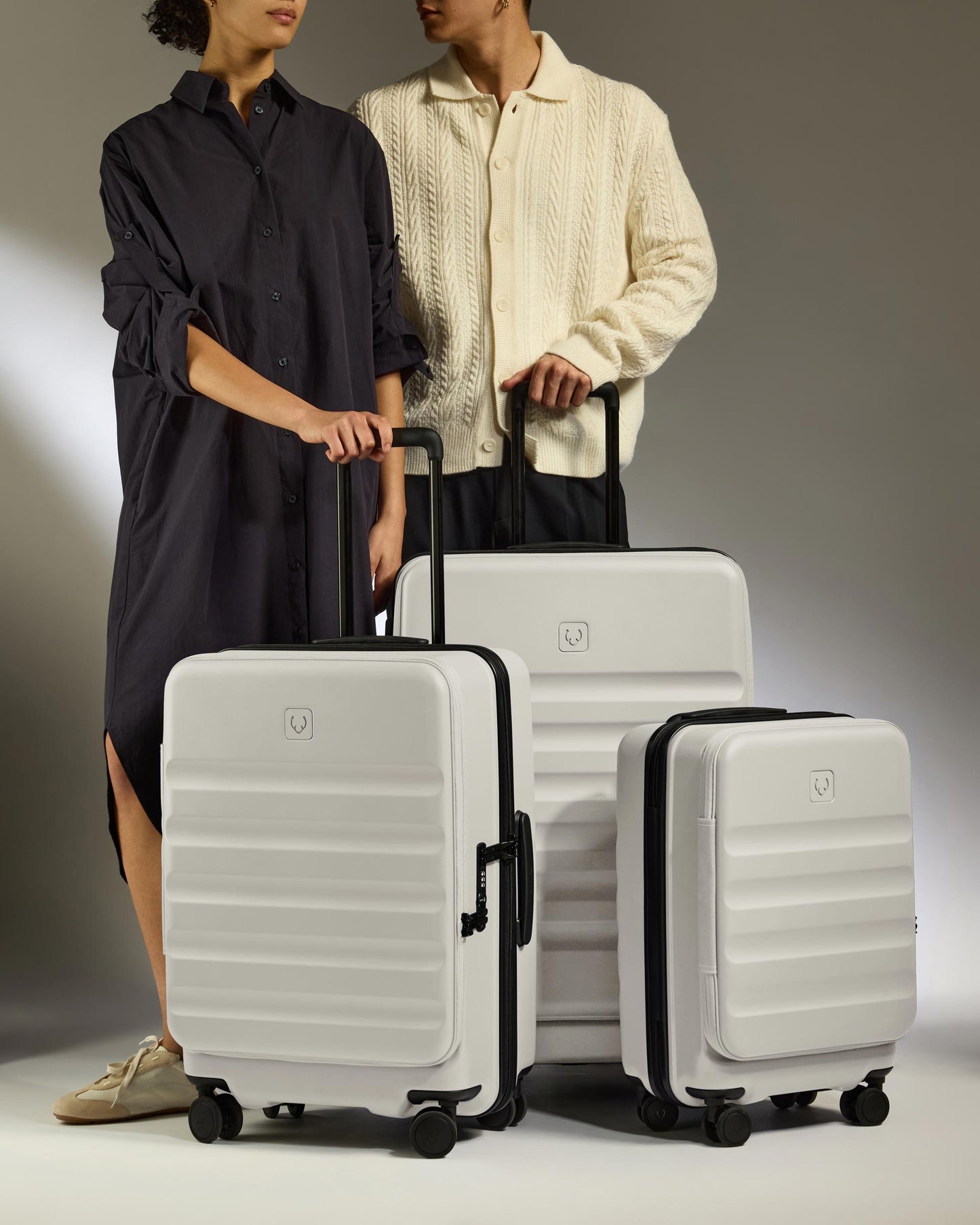 Dual Opening Cabin Suitcase Set in Taupe - Icon Stripe