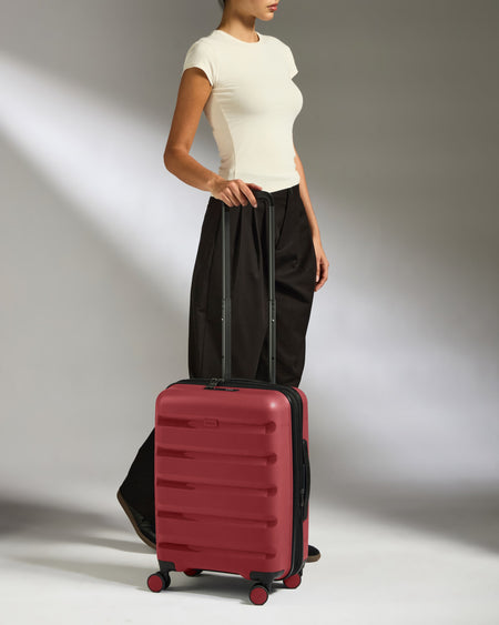 Expandable Cabin Suitcase in Soft Red - Logo Stripe