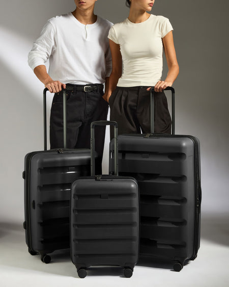 Expandable Cabin Suitcase Set in Black - Logo Stripe