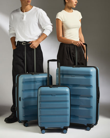 Expandable Cabin Suitcase Set in Light Blue - Logo Stripe