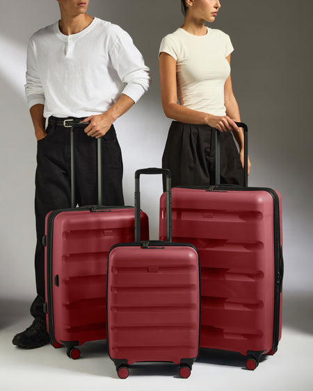 Expandable Cabin Suitcase Set in Soft Red - Logo Stripe