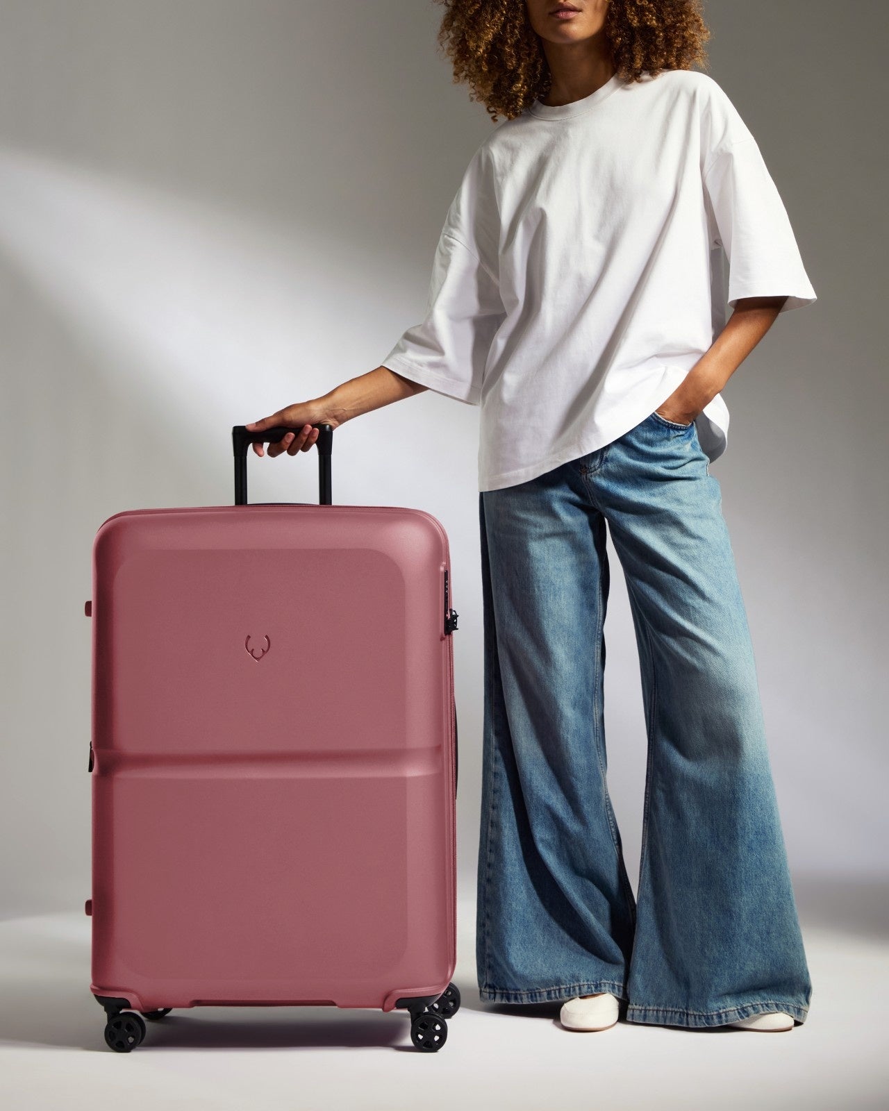 Large Suitcase in Clay Pink - Single Stripe
