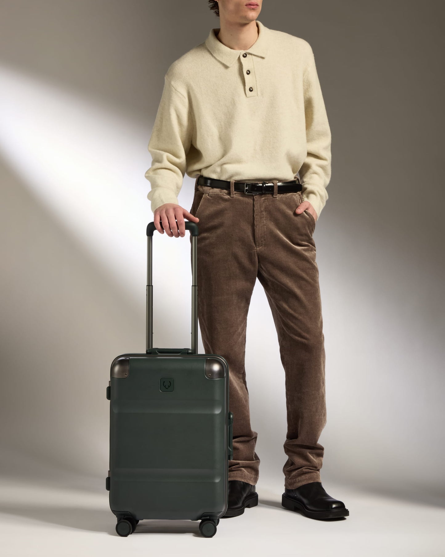 Cabin Suitcase in Dark Forest Green - Heritage Stripe