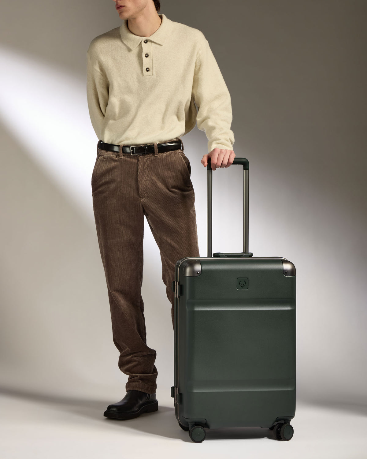 Medium Suitcase in Dark Forest Green - Heritage Stripe