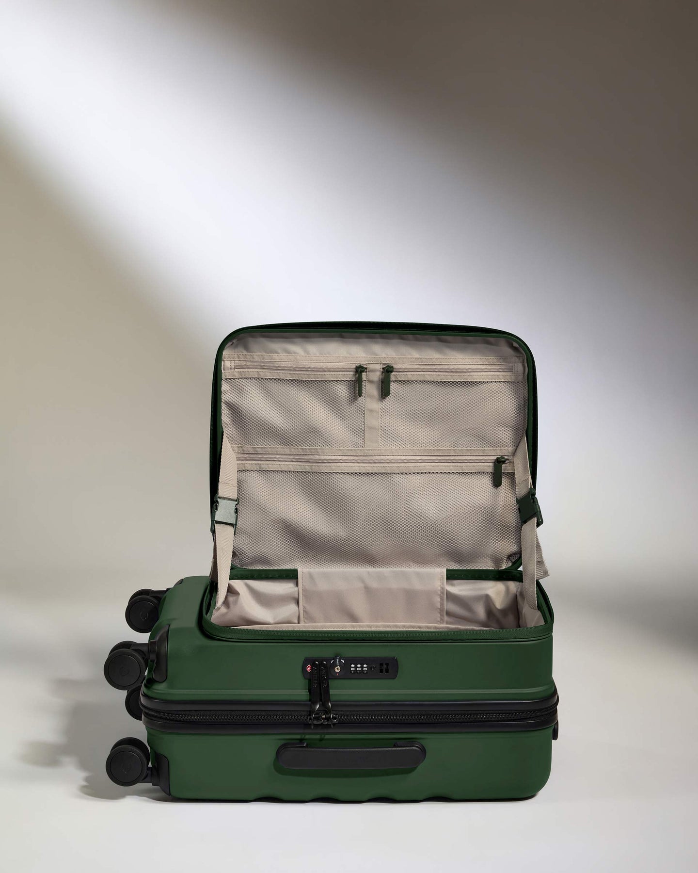 Dual Opening Cabin Suitcase in Antler Green - Icon Stripe