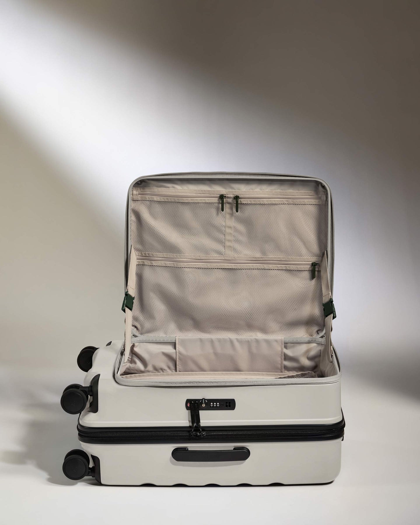 Dual Opening Medium Suitcase in Taupe - Icon Stripe