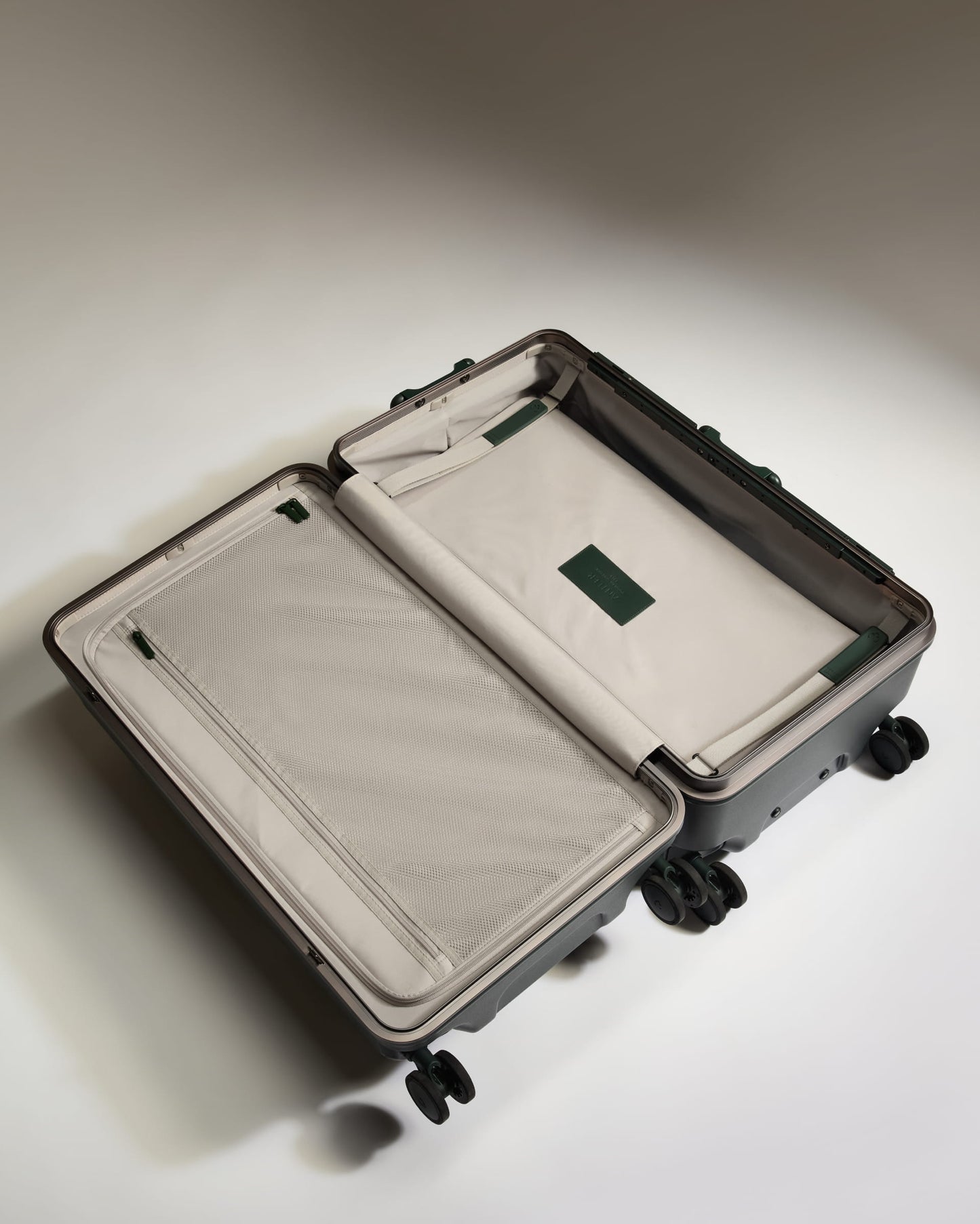 Trunk Suitcase in Dark Forest Green - Heritage Stripe