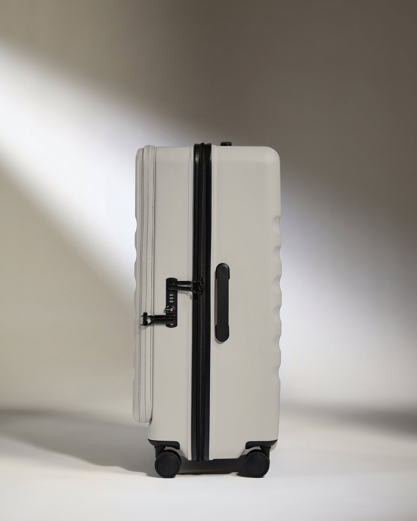 Dual Opening Large Suitcase in Taupe - Icon Stripe