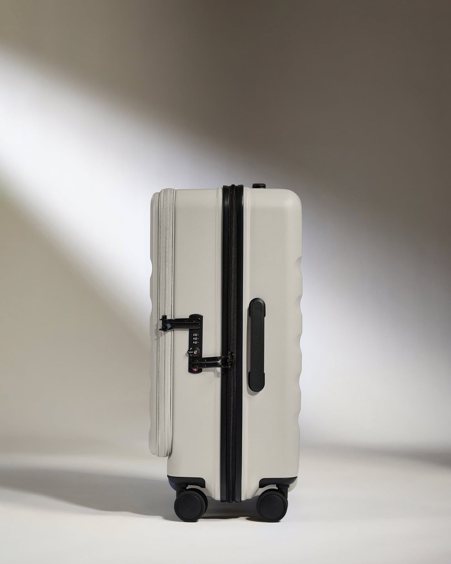 Dual Opening Medium Suitcase in Taupe - Icon Stripe