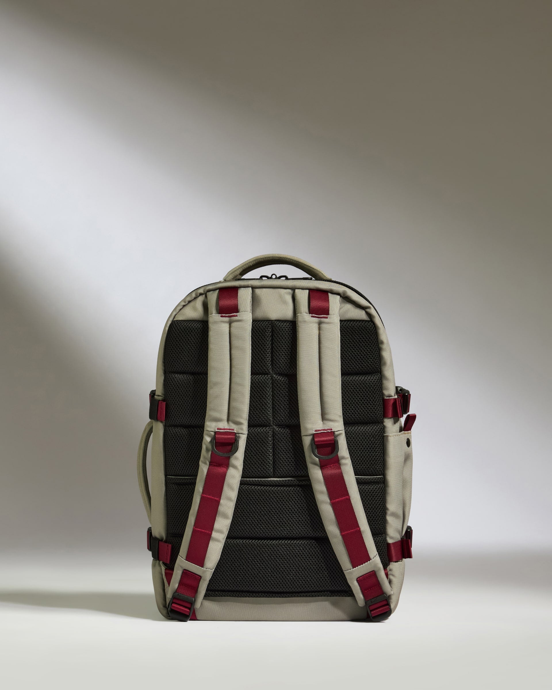 a backpack with red straps