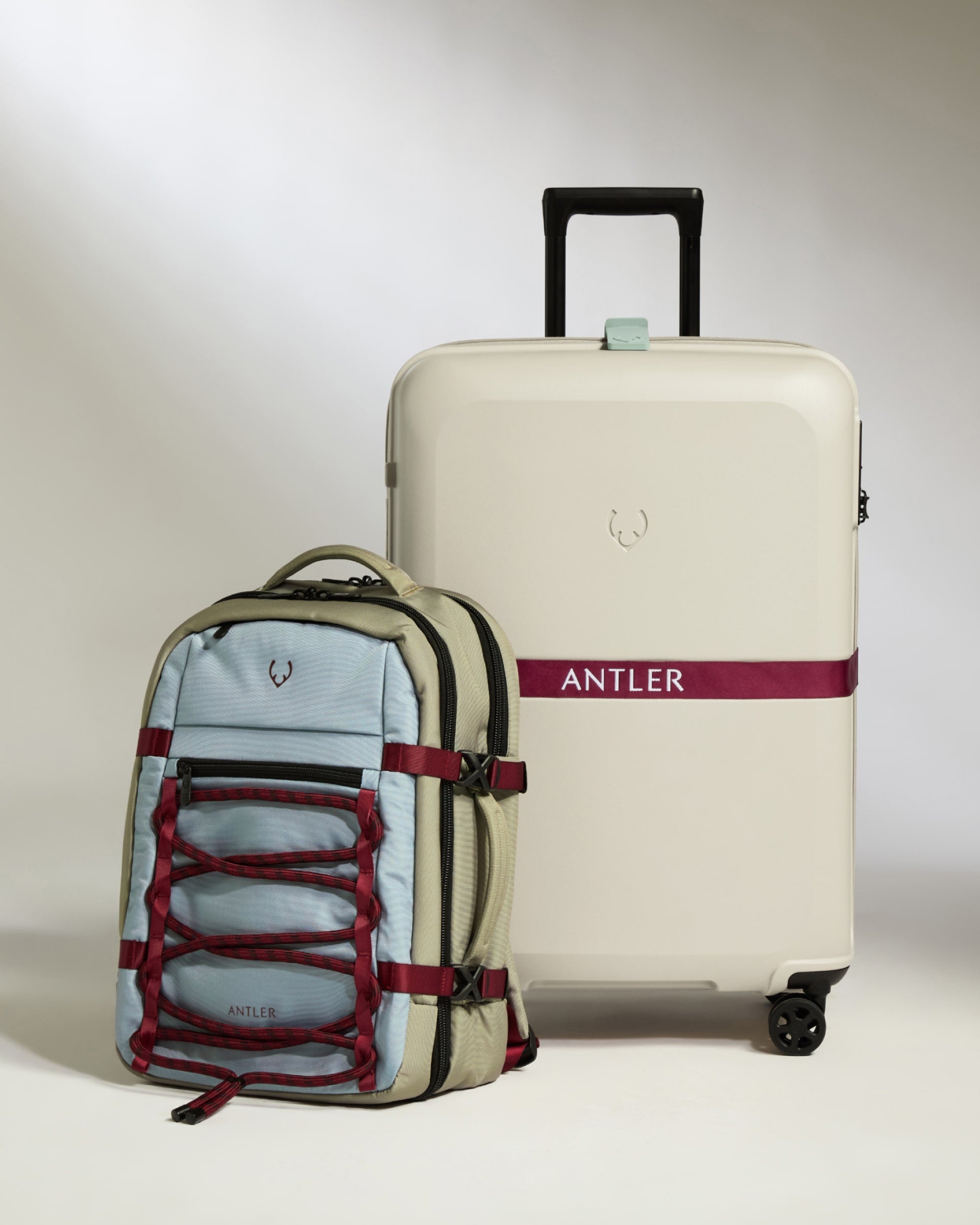 a luggage bag and a backpack