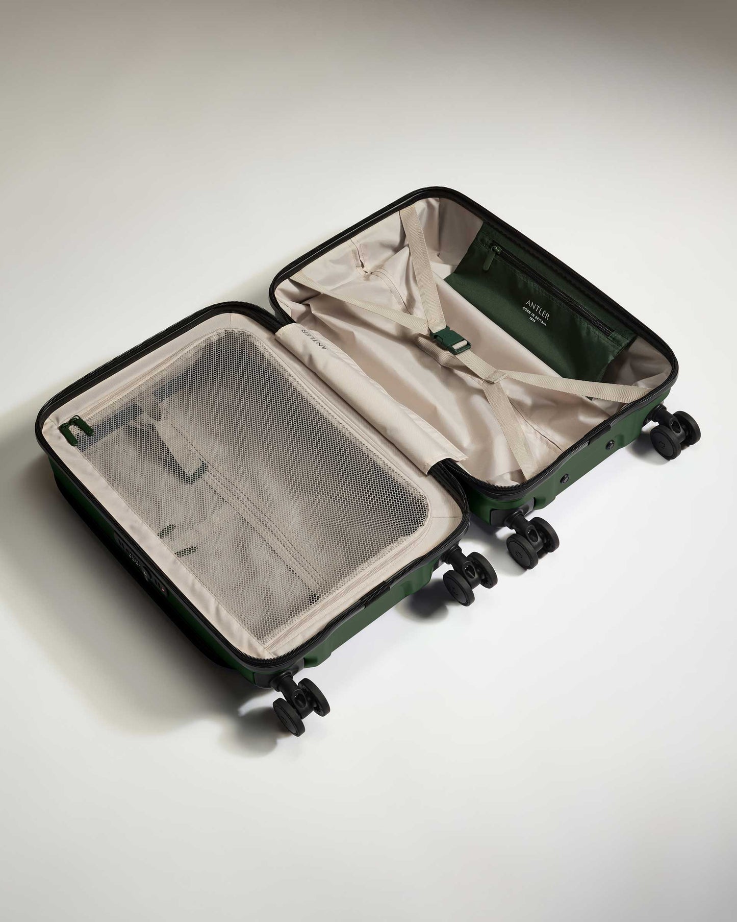 Dual Opening Cabin Suitcase in Antler Green - Icon Stripe