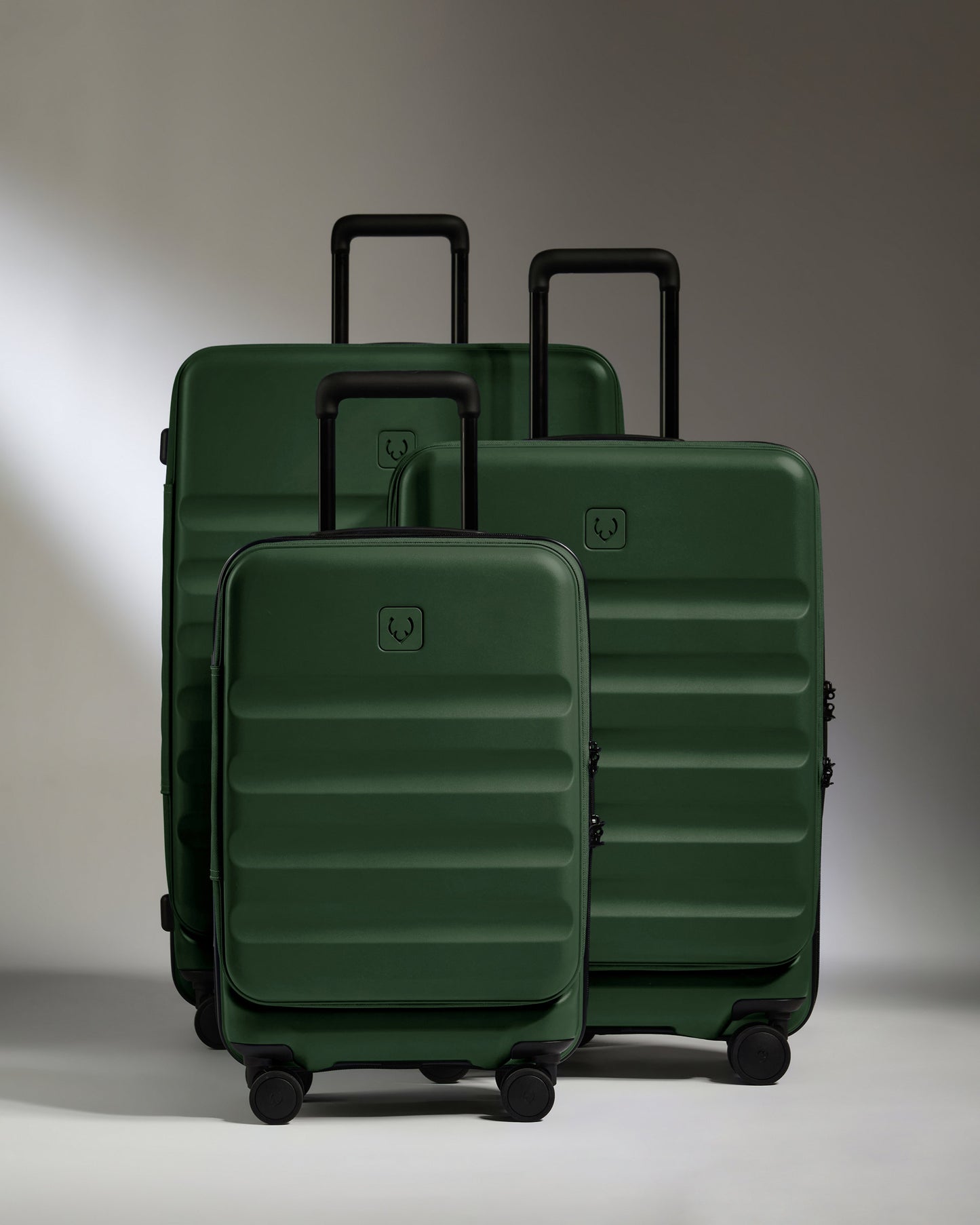 Dual Opening Cabin Suitcase Set in Antler Green - Icon Stripe