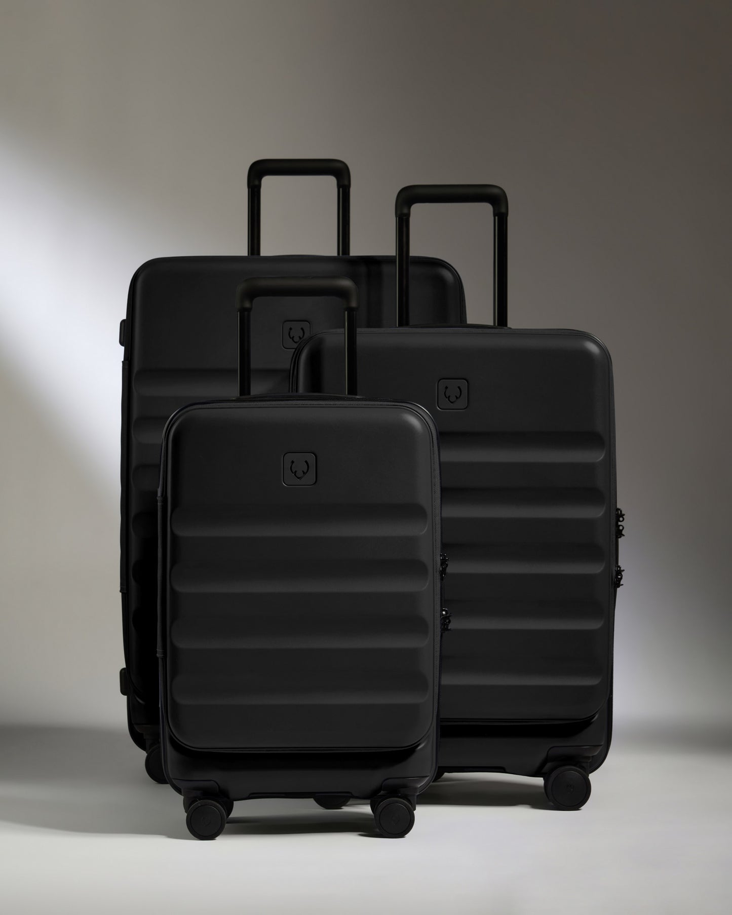 Dual Opening Cabin Suitcase Set in Black - Icon Stripe