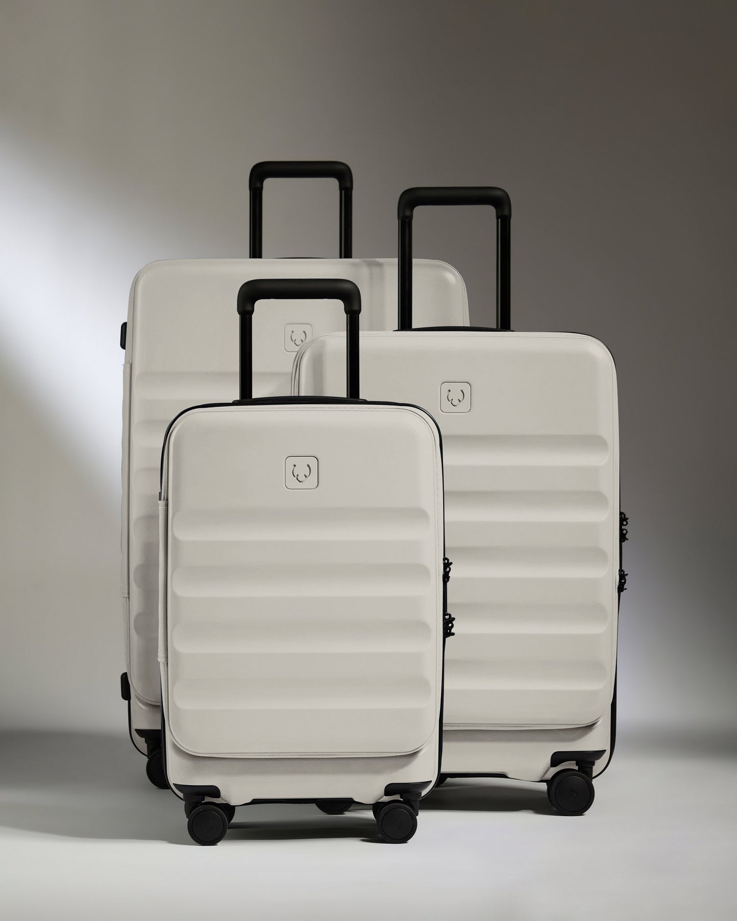 Dual Opening Cabin Suitcase Set in Taupe - Icon Stripe