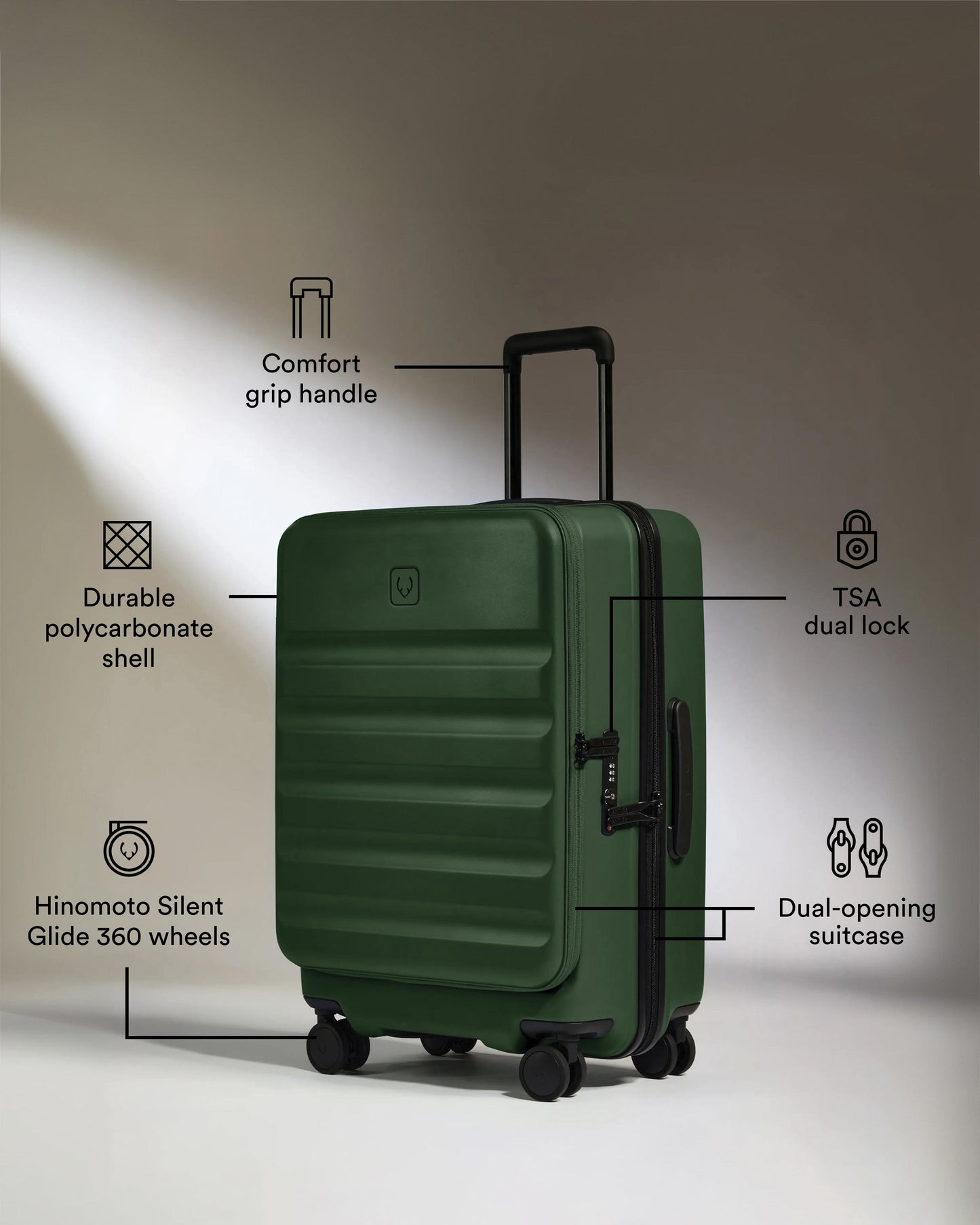 Dual Opening Large Suitcase in Antler Green - Icon Stripe