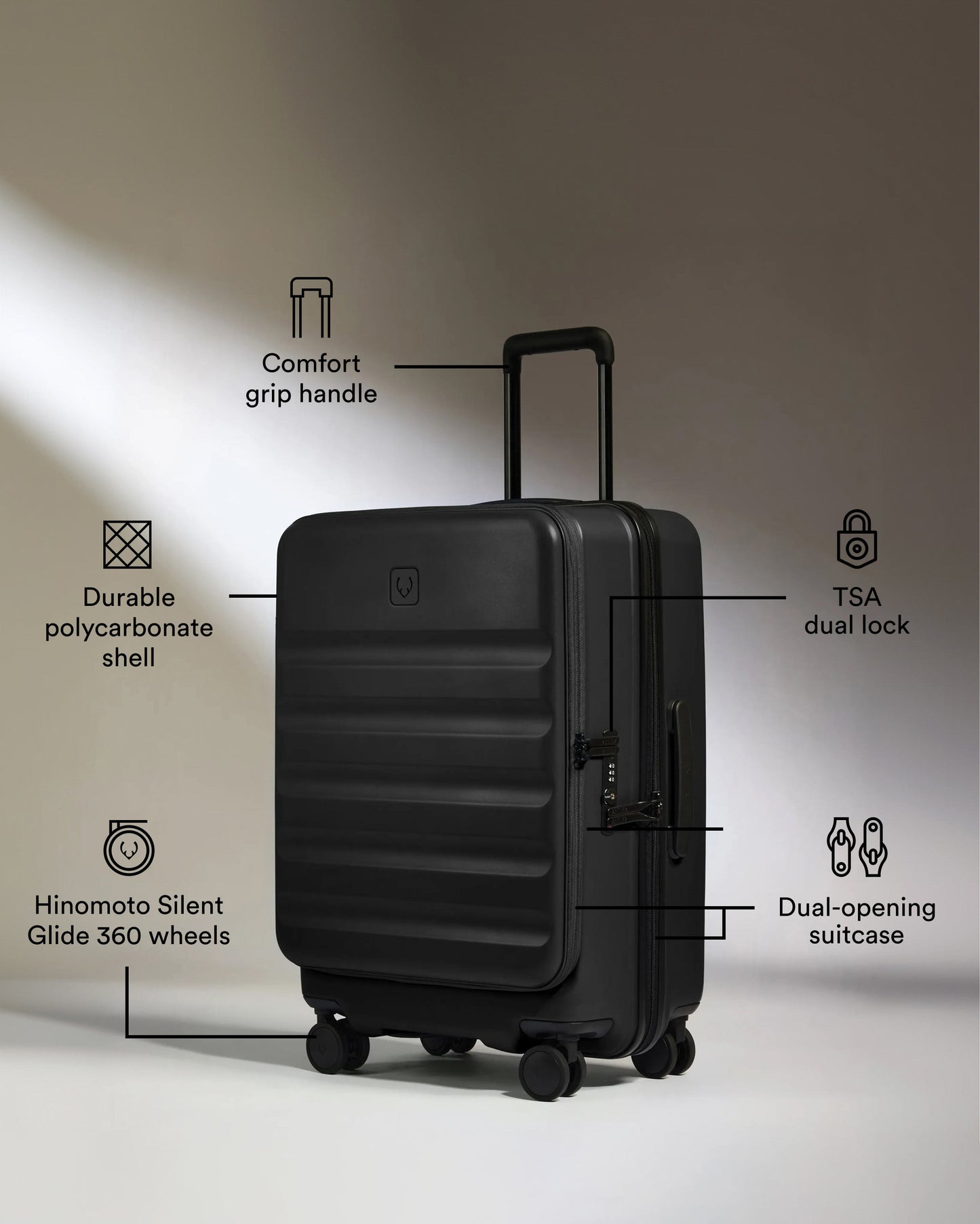 Dual Opening Large Suitcase in Black - Icon Stripe