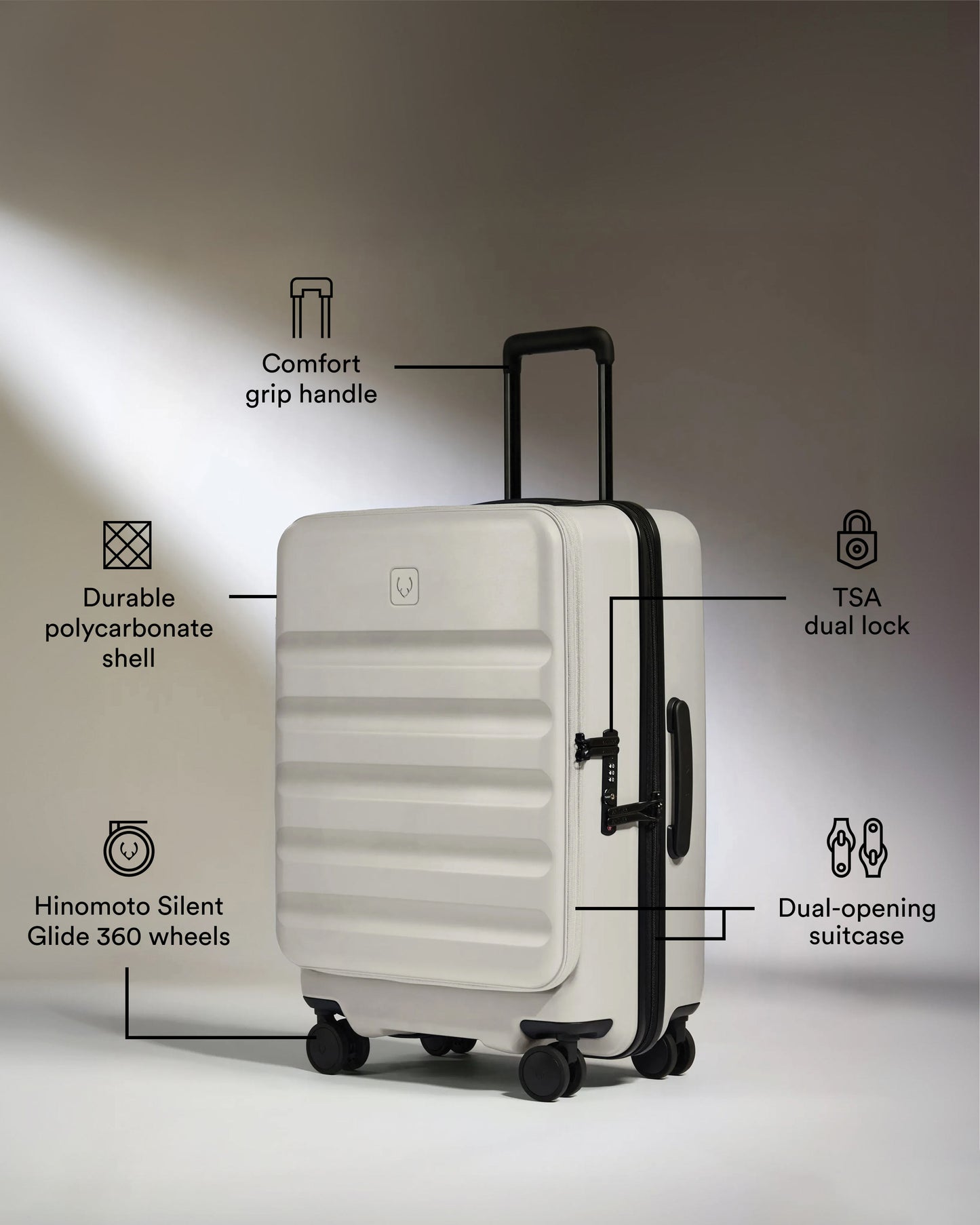Dual Opening Medium Suitcase in Taupe - Icon Stripe