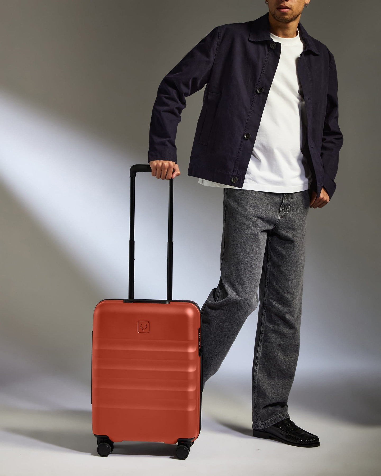 Antler Luggage -  Cabin Suitcase in Buckthorn Red - Icon Stripe - Hard Suitcase - Standard Cabin Icon Stripe Cabin in Buckthorn Red | Lightweight & Hard Shell Suitcase | Cabin Bag