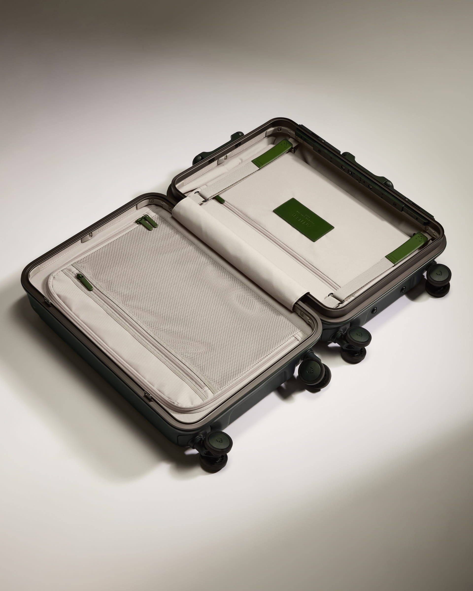 Antler Luggage -  Cabin Suitcase in Dark Forest Green - Heritage Stripe - Hard Suitcase - Standard Cabin Heritage Stripe Cabin in Dark Forest Green | Premium Hard Shell Carry-On Suitcase