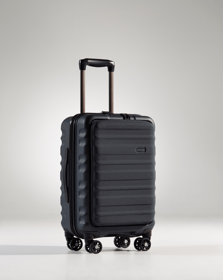 Antler Luggage -  Clifton cabin with pocket in navy - Hard Suitcases Clifton Cabin Pocket Suitcase Navy | Hard Suitcase | Antler UK