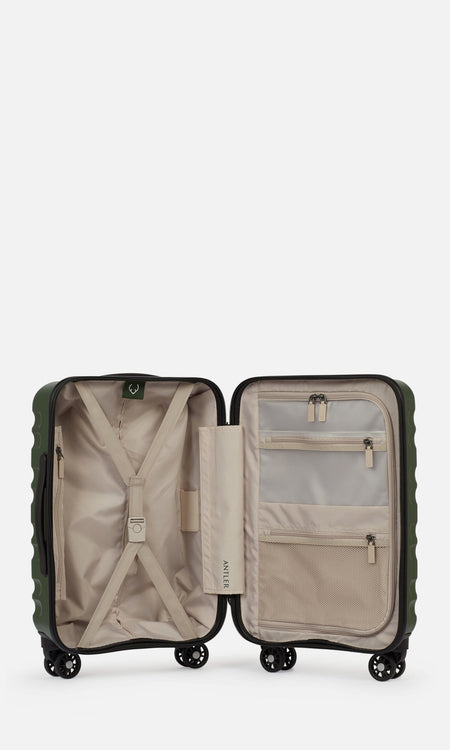 Antler Luggage -  Clifton cabin with pocket in woodland green - Hard Suitcases Clifton Cabin Pocket Suitcase Woodland Green | Hard Suitcase | Antler UK