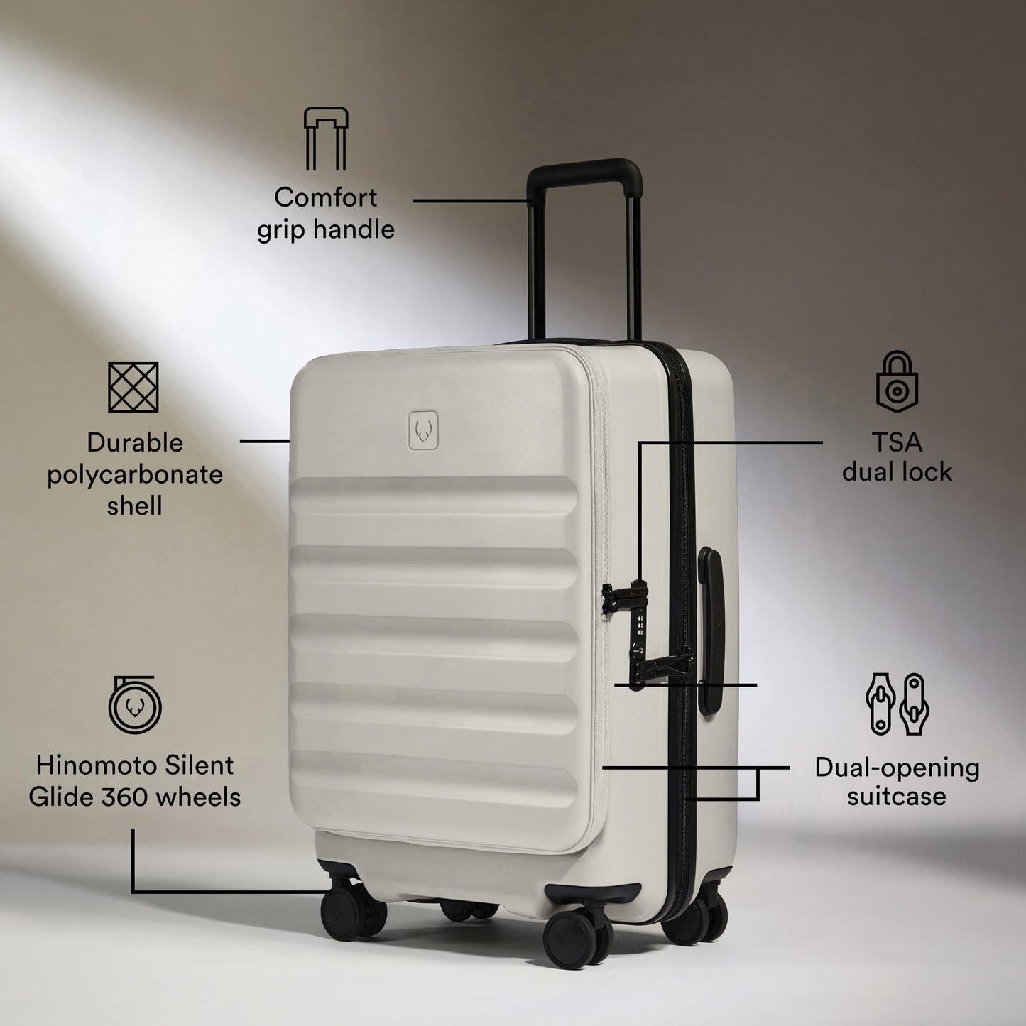 Dual Opening Cabin Suitcase in Taupe - Icon Stripe